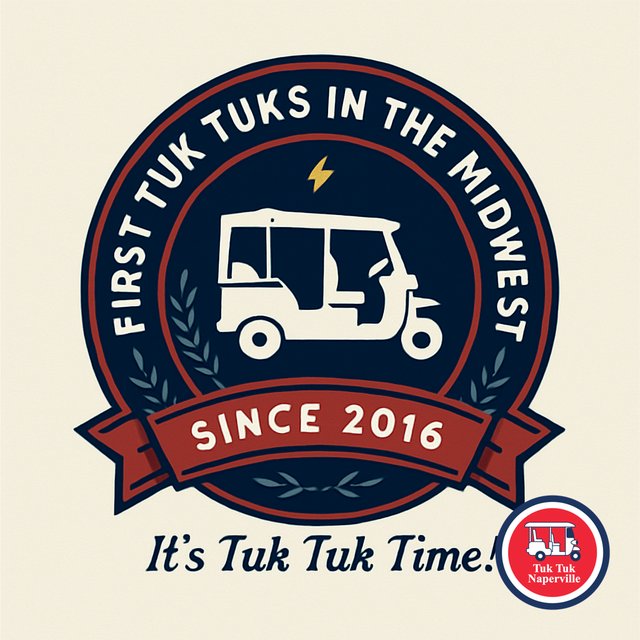 Designed post: brand badge, first tuk tuks in the Midwest